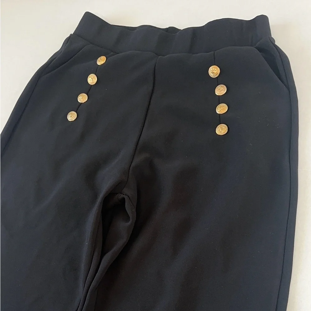 A4 Sports Black Pants with Gold Buttons Women’s Size L – Stretch Dressy Trouser - Picture 6 of 10